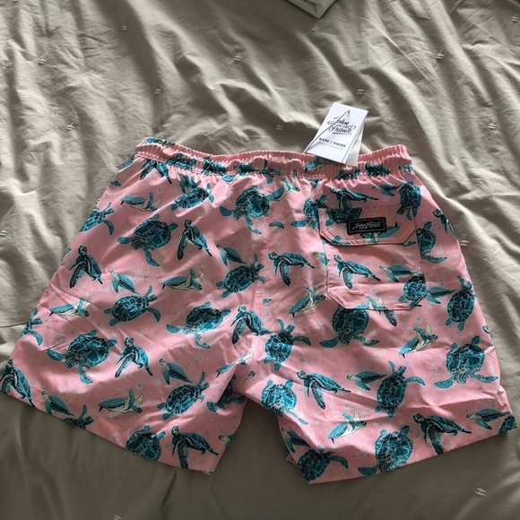 John Frank gym/swim shorts in pink with turquoise turtles print, side pockets, S - Picture 4 of 15